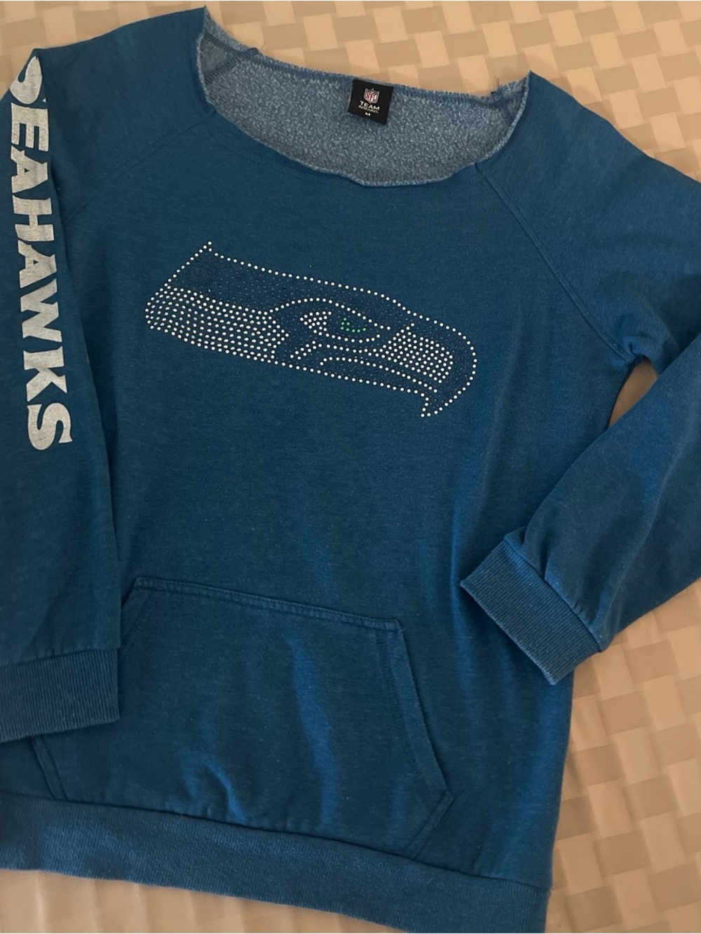 NFL Seattle Seahawks Blue Crewneck Sweatshirt with Rhinestone Logo M